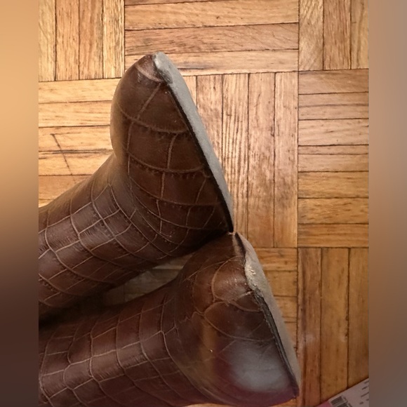 Paris Texas Anja knee-high boot pointed toe chunky heel brown croc leather 39 9 - Picture 13 of 16